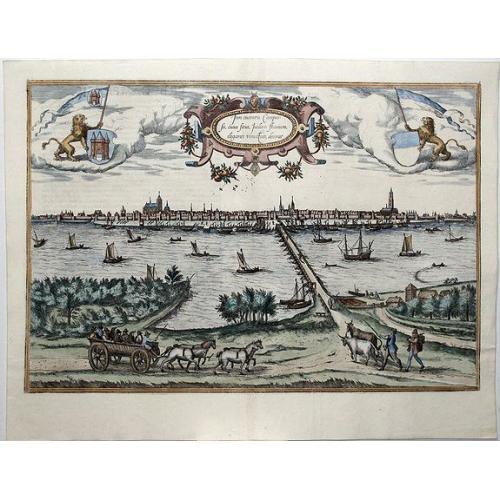 Old map image download for Icon civitatis Campensis, cuius situs Isulam fluvium, eleganti venustate, decorat.[Kampen, Overijssel]