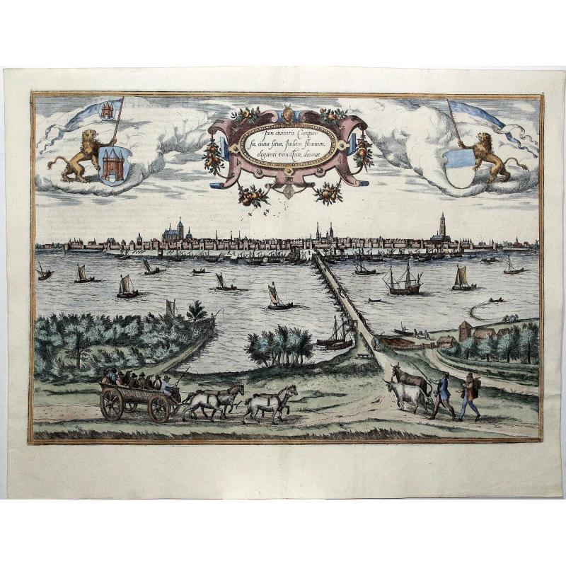 Icon civitatis Campensis, cuius situs Isulam fluvium, eleganti venustate, decorat.[Kampen, Overijssel]