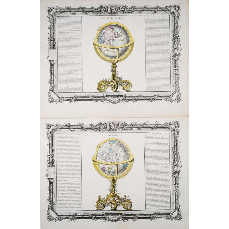 A pair of prints of terrestial and celestial globes.]