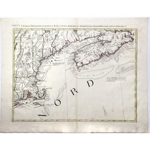 Old map image download for Fogl. VI. L' Acadia Le Provincie di Sagadahook e Main La Nuova Hampshire La Rhode Island e Parte Di Massachusset e Connecticut.