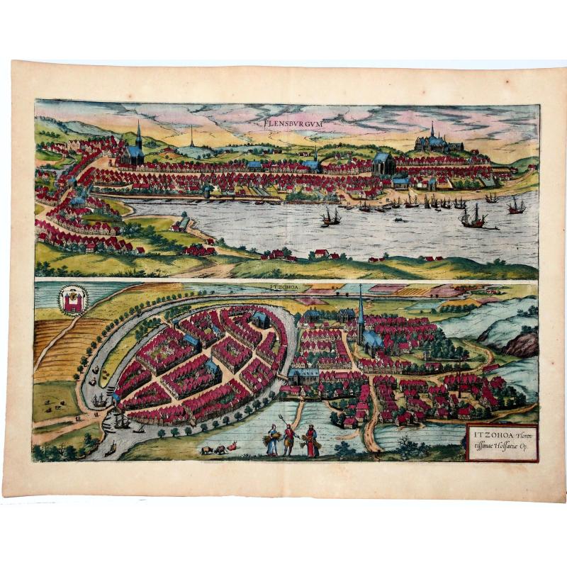 Flensburg and Itzehoe,- Flensburgum [on sheet with:] Itzhoa Florentissimae Holsatiæ Op.