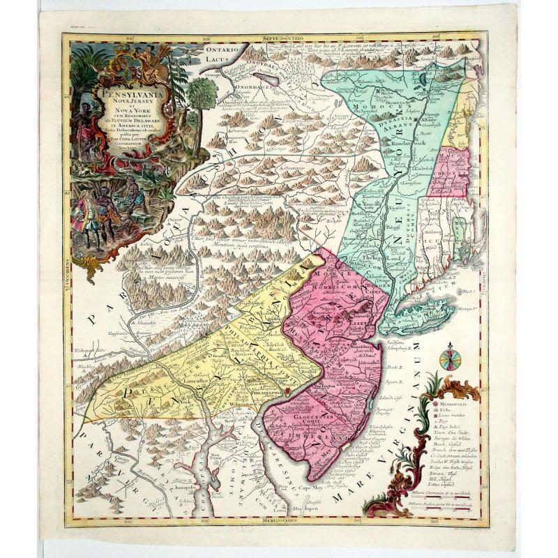 Pensylvania Nova Jersey et Nova York Cum Regionibus Ad Fluvium Delaware In America. . .