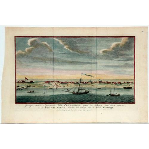 Rare, antique map of Pensacola, Florida, - Gezigt van't Spaansche Hek Pensacola, aan de Baay van dien nam, in de Golf van Mexiko. . .