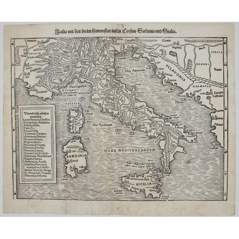 Italia mit den Dreien Furnemsten Inseln Corsica / Sardinia und Sicilia.