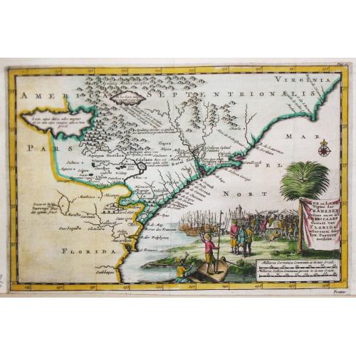 Old map image download for Zee en Land-Togten der Franszen Gedaan na, en in' t Americaans Gewest van Florida door Ioh. Pontius Ontdekt.