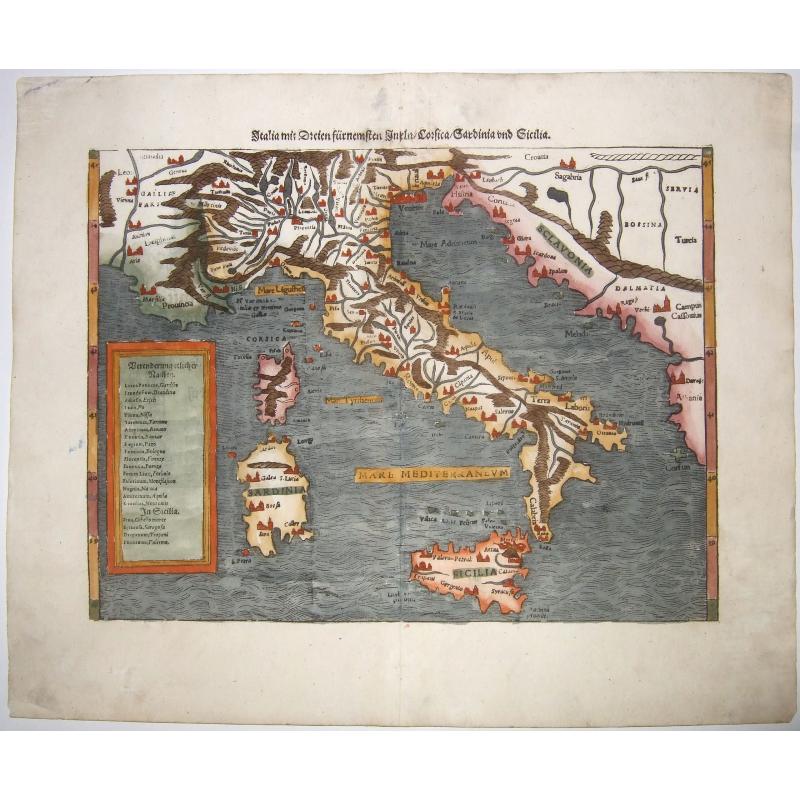 Italia mit Dreien Fuernemsten Inseln, Corsica, Sardinia, Sicilia.
