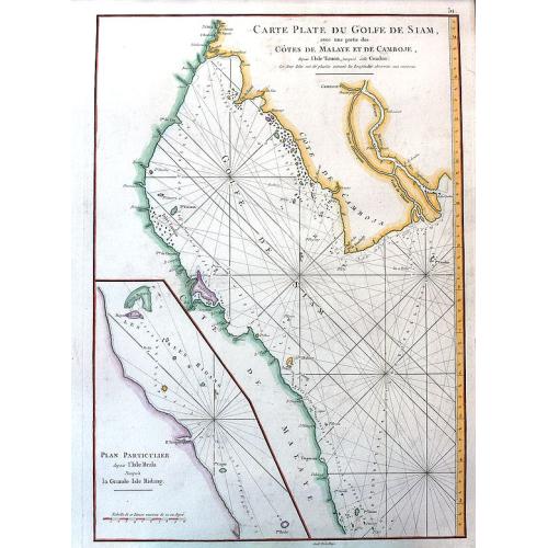 Carte Plate du Golfe de Siam avec une Partie des Côtes de Malaye et de Camboje, depuis l'Isle Timon, jusqu'a celle Condor.