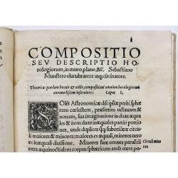 Compositio horologiorum, in plano, muro, truncis, anulo, con concavo, cylindro & variis quadrantibus, cum signorum zodiaci & diversarum horarum inscriptionibus.