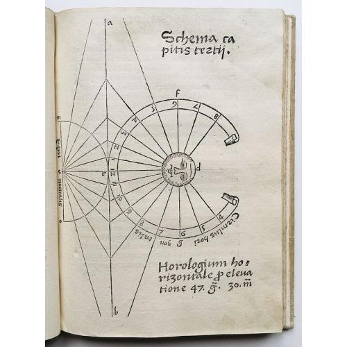 Old map image download for Compositio horologiorum, in plano, muro, truncis, anulo, con concavo, cylindro & variis quadrantibus, cum signorum zodiaci & diversarum horarum inscriptionibus.