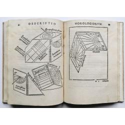 Compositio horologiorum, in plano, muro, truncis, anulo, con concavo, cylindro & variis quadrantibus, cum signorum zodiaci & diversarum horarum inscriptionibus.