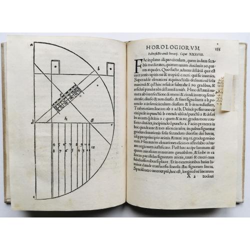 Old map image download for Compositio horologiorum, in plano, muro, truncis, anulo, con concavo, cylindro & variis quadrantibus, cum signorum zodiaci & diversarum horarum inscriptionibus.
