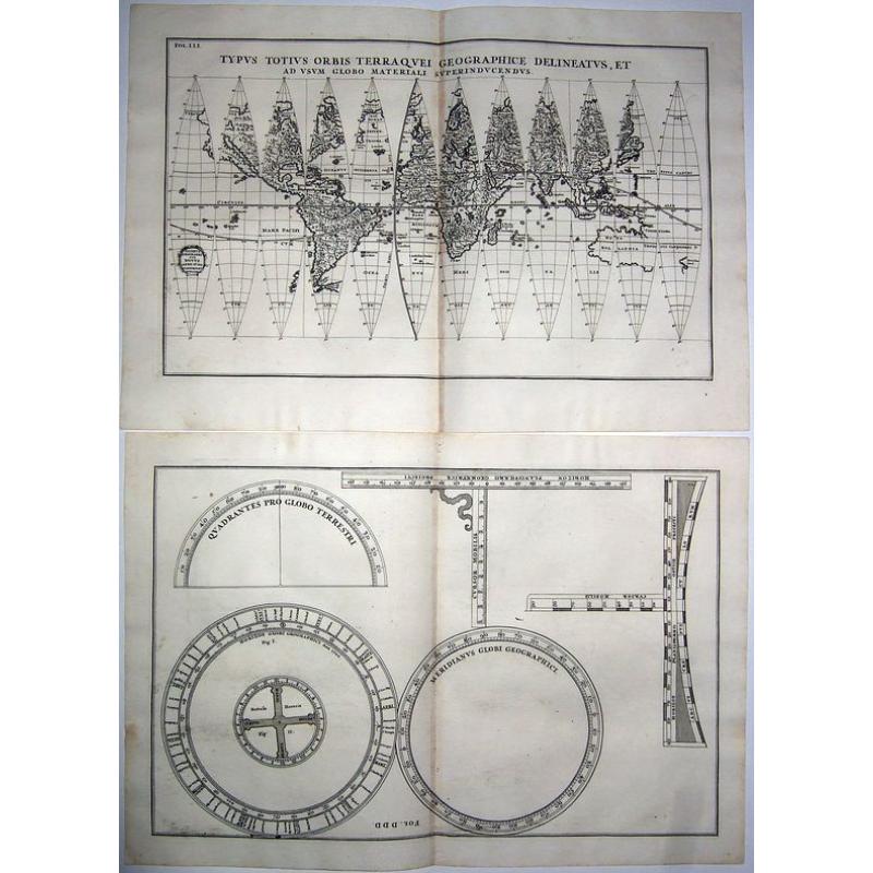 Globus geographicus novus anno 1700 construct. monachii / Typus totius orbis terraquei geographice delineatus, et ad usum globo materiali superinducendus [2 sheets].