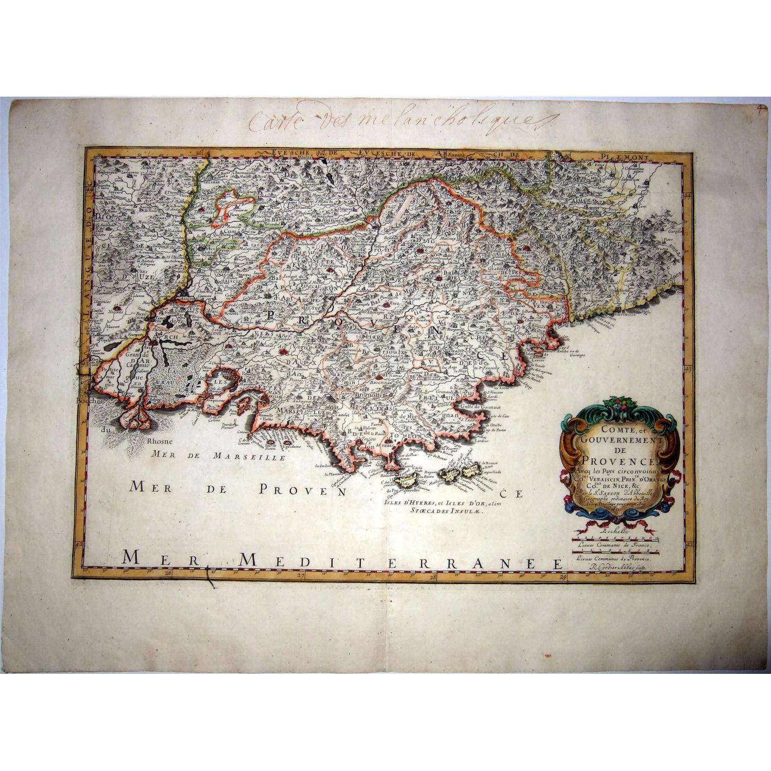 Provence,- Comte et Gouvernement De .. ['Carte des melancholiques' - Melancholics map].