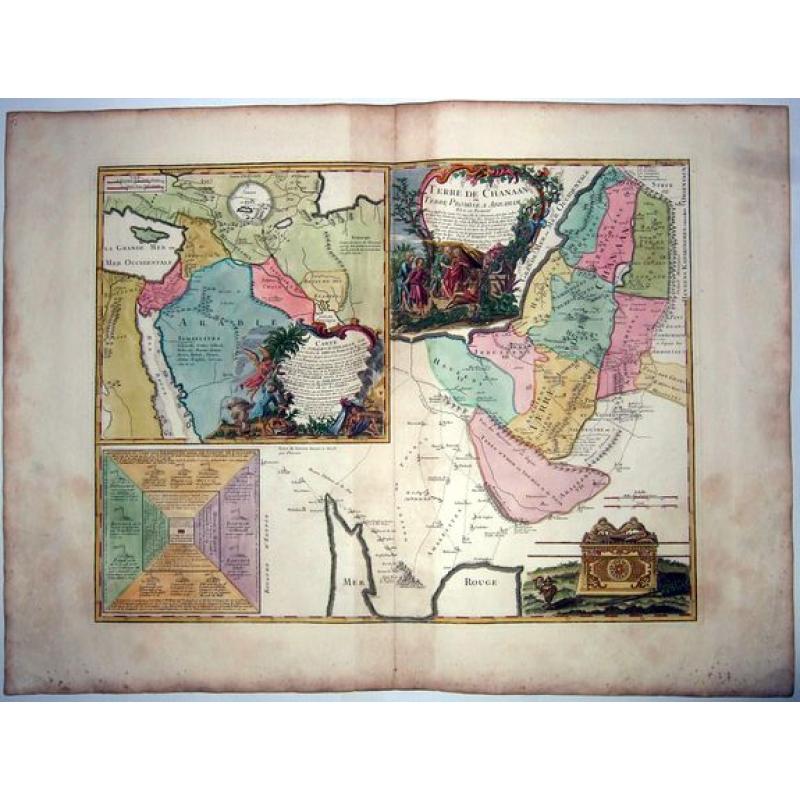 Terre de Chanaan ou terre promise à Abraham et à sa postérité ; Carte des voiages d'Abraham faits par l'ordre de Dieu, en Asie et en. . .