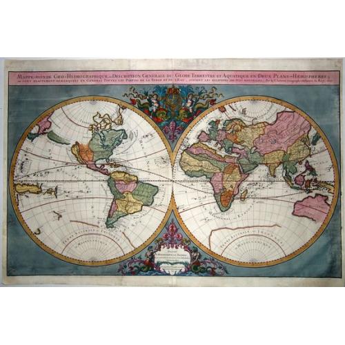 Old map image download for Mappe-Monde Geo-Hydrographique, ou Description Generale du Globe Terrestre et Aquatique en Deux Plans-Hemispheres. . .[FIRST PLATE IN FIRST STATE]