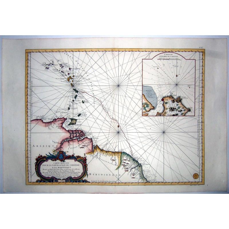MARTINIQUE NAVAL ROUTES,- CARTE REDUITE POUR LA NAVIGATION DE CAYENNE A LA MARTINIQUE.