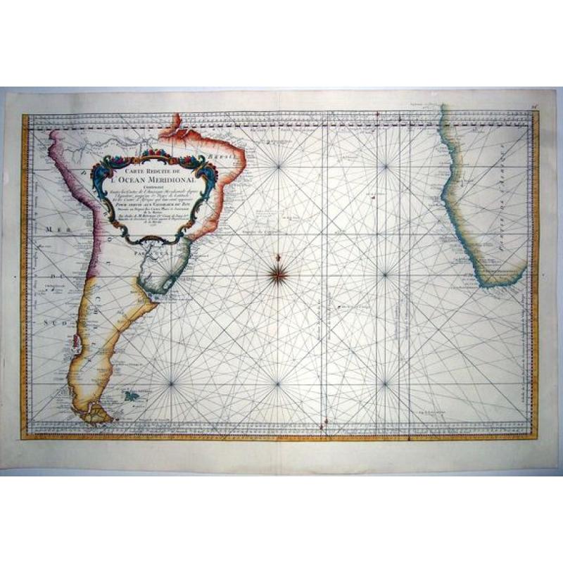 SOUTH ATLANTIC,- Carte Reduite De L'Ocean Meridional Contenant Toutes les Costes de l'Amerique Meridionale depuis l'Equateur . . . 1753