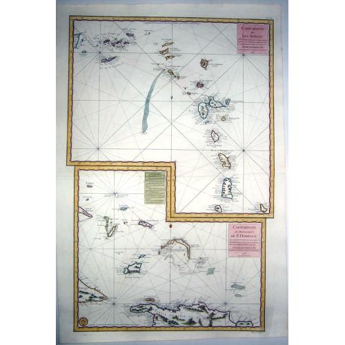 Old map image download for LESSER ANTILLES,- Carte réduite des îles Antilles au nord du 13me. degré de latitude.. / TURKS-CAICOS-BAHAMAS,- Carte réduite des debouquements de St. Domingue..