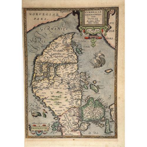 Old map image download for Cimbricae Chersonese nunc Iutiae descriptio.