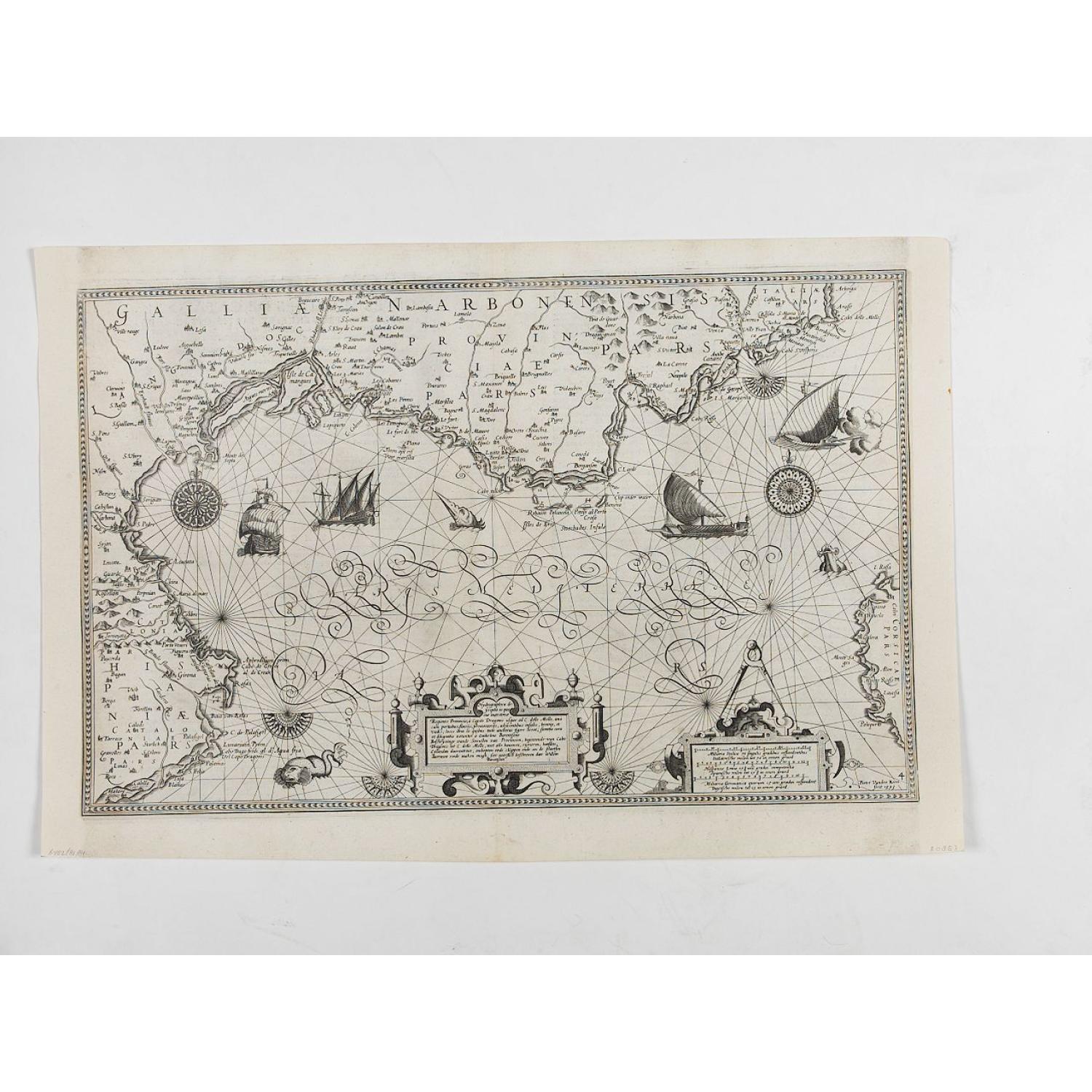 (Sea-chart of Catalunia, Languedoc, Provence, Cote d'Azur, Riviera, Corsica with Marseille, Cannes, Nice, Monaco.)