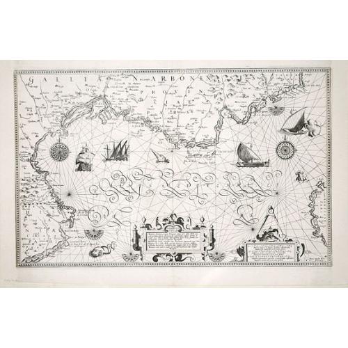 (Sea-chart of Catalunia, Languedoc, Provence, Cote d'Azur, Riviera, Corsica with Marseille, Cannes, Nice, Monaco.)