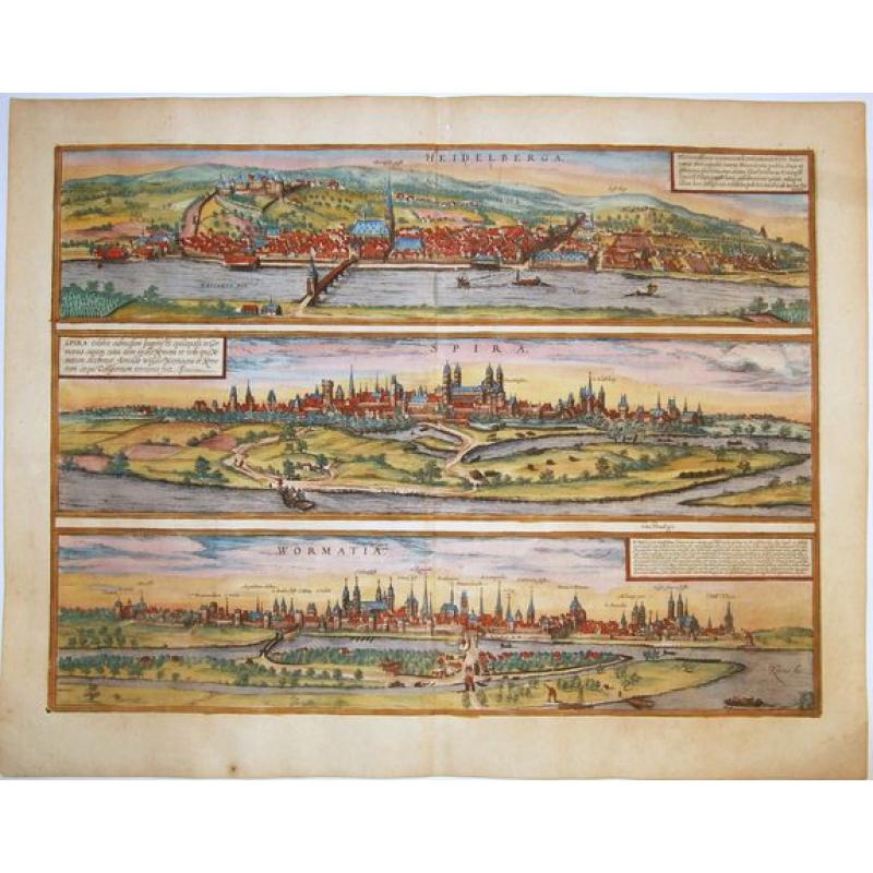 Heidelberga - Florentissimae civitatis Heidelbergensis [on sheet with] Spira Celebris admodum Imperij & episcopalis in Germania civitas. . .Wormacia vetustissima Vangionum civitas. . .