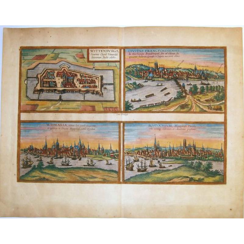 Wittenburga Saxoniae oppidum. . .[on sheet with] Civitas Francfordiensis In Marchionatu Brandeburgensi. . .Wismaria. . .Rostochium. . .