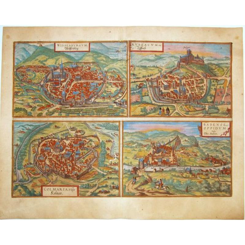 Wissenburgum. Weissenburg [on sheet with] Rubeacum, Vulgo Russach. . .Colmaria, vulgo Kolmar. . .Badense Oppidum Vulgo Ober Badenn.