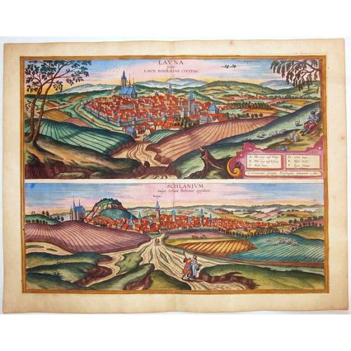 Old map image download for Louny&Slany, Bohemia,- LAUNA, vulgo LAUN BOHEMIAE CIVITAS. together SCHLANIUM vulgo Schlani Bohemiae oppidum