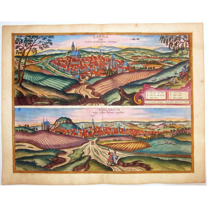 Louny&Slany, Bohemia,- LAUNA, vulgo LAUN BOHEMIAE CIVITAS. together SCHLANIUM vulgo Schlani Bohemiae oppidum
