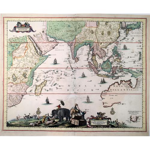 Old map image download for Nova Tabula India Orientalis Hugo Allard Excudit jnde Kalverstraet inde Werrelt Caert.