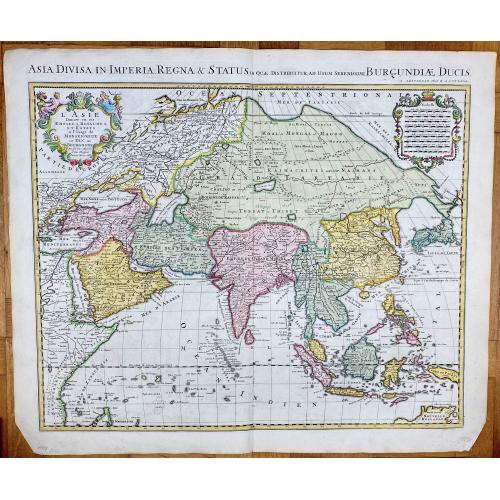 Old map image download for [ Lot of 2 maps of the Asian continent]Asia Divisa in Imperia, Regna & Status in que distribuitur, ad usum serenissimi Burgundiae Ducis