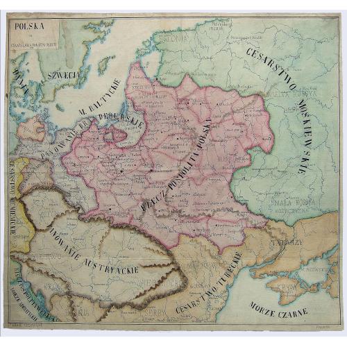 Rare, antique map of Poland - Polish Manuscript map, - POLSKA, ZA STANISLAWA PONIATOWSKIEGO 1772