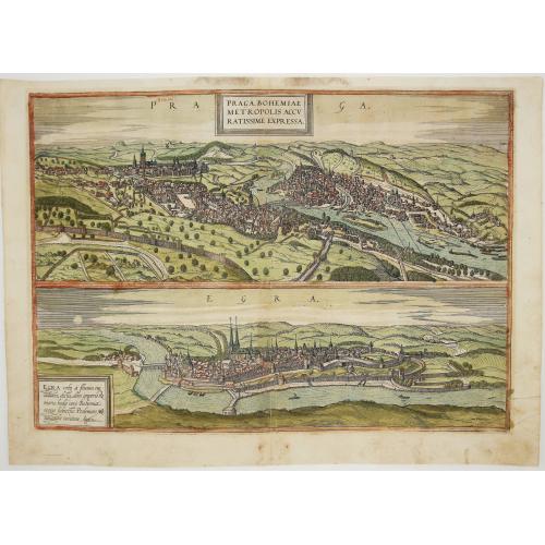 Old map image download for Praga, Bohemiae Metropolis Accuratissime Expressa” & “Egra urbs a fluvio…