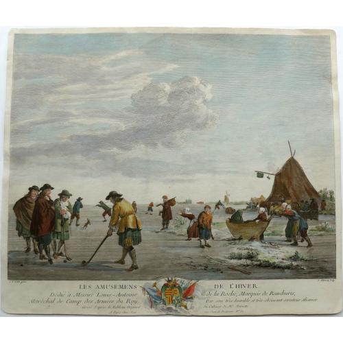 Old map image download for Winter pleasures on the Haarlemmer Lake with Haarlem in the distance.
