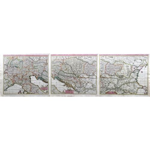 Old map image download for [Set of 3 maps] Exactissima Tabula qua tam Danubii Fluvii pars superior; media; inferior.