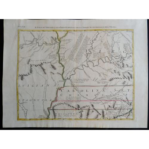 Old map image download for Il Paese de Cherachesi, con la Parte Occidentale della Carolina Settentrionale, e della Virginia Country of the Cherokees, western part of North Carolina, and Virginia
