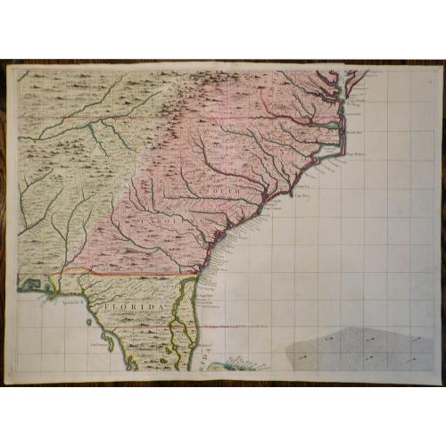 Old map image download for A Map of the British Empire in America (Southeastern Section of Popple Map Sheet 10)