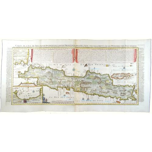 Rare, antique map of Carte de l'Ile de Java: Partie Occidentale, Partie Orientale, Dressee tout Nouvellement Sur Les Memoires Les Plus Exacts;…