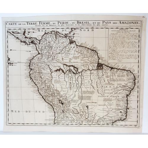 Old map image download for Carte de la terre ferme du Perou, du Bresil et du pays des Amazones...