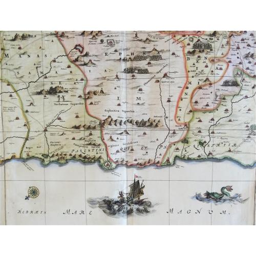 Old map image download for "[On 6 joined sheets] Dimidia Tribus Manasse ... [and] Tribus Ruben, et Gad ... [and] Pars Maxima Tribus Iuda ... [and] Tribuum Ephraim ... [and] Tribus Aser ... [and] Tribus Simeon …