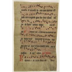 Handwritten leaf on vellum from a choirbook .