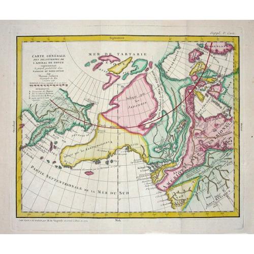 Old map image download for Carte Generale des Decouvertes de l' Amiral de Fonte representant la grande probabilite d'un Passage au Nord Ouest