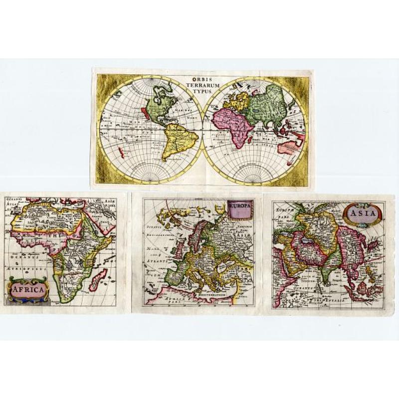 World and three continents, heightened with gold.