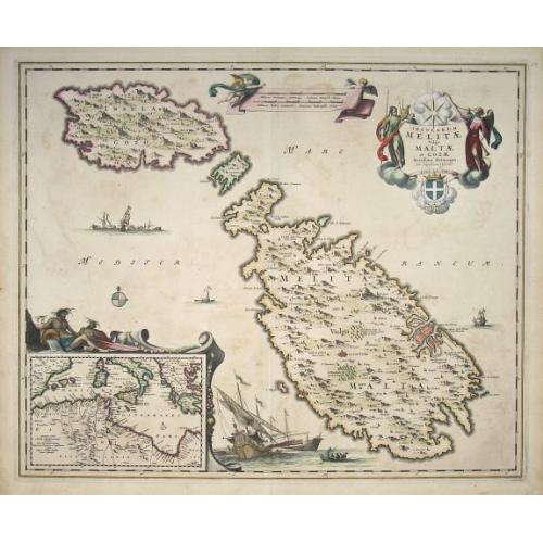 Old map image download for Insularum Melitae vulgo Maltae et Gozae Novissima Delineatio per Nicolaum Visscher