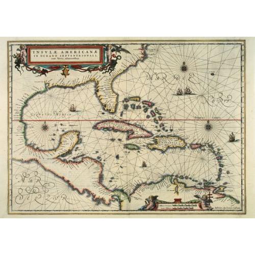 Old map image download for Insulæ Americanæ in Oceano Septentrionali, cum Terris Adiacentibus.
