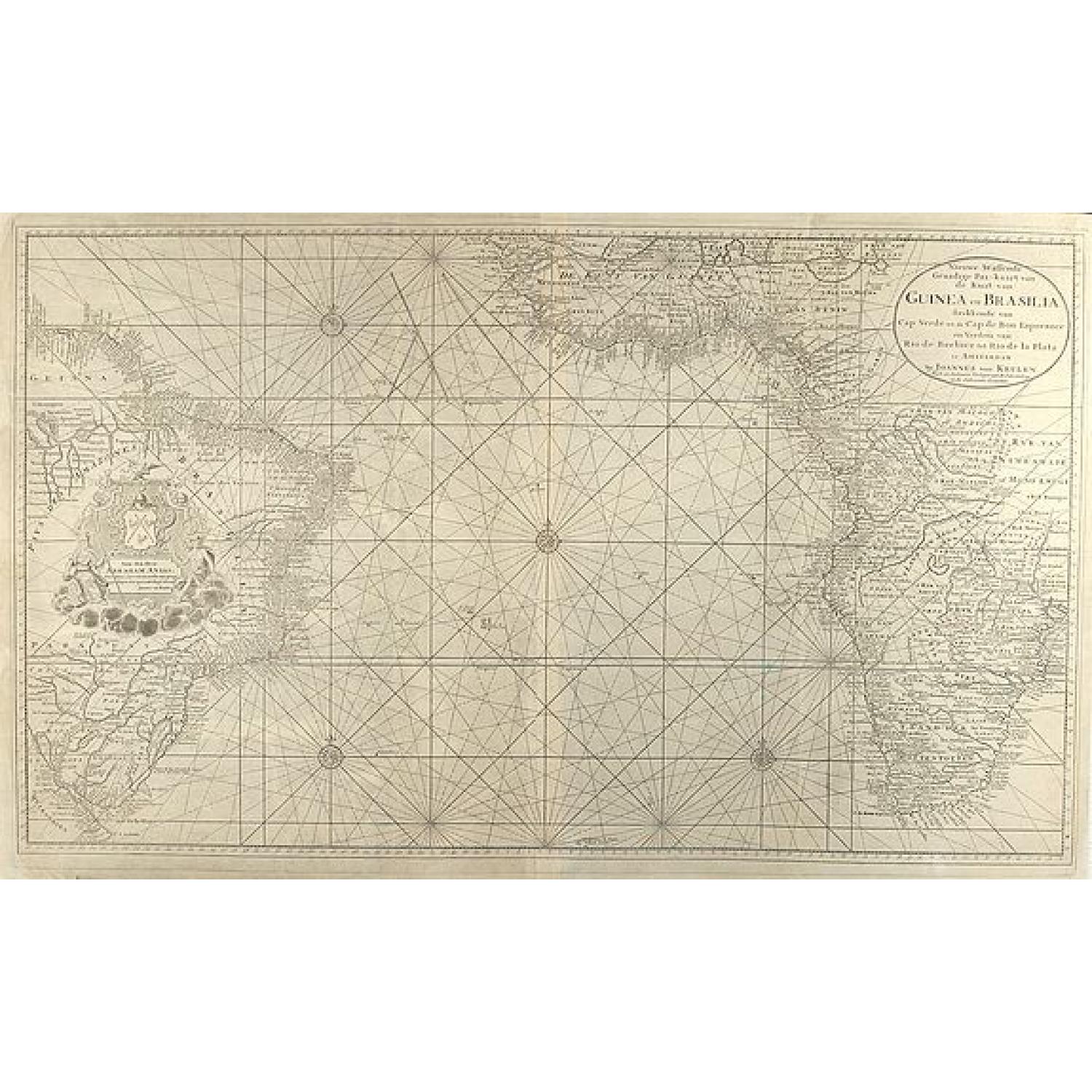 Nieuwe Wassende Graadige Pas-kaart van de Kust van Guinea en Brasilia strekkende van Cap-Verde tot de Cap de Bon-Esperance en Verders van Rio de Berbice tot Rio de la Plata te Amsterdam by Joannes van Keulen