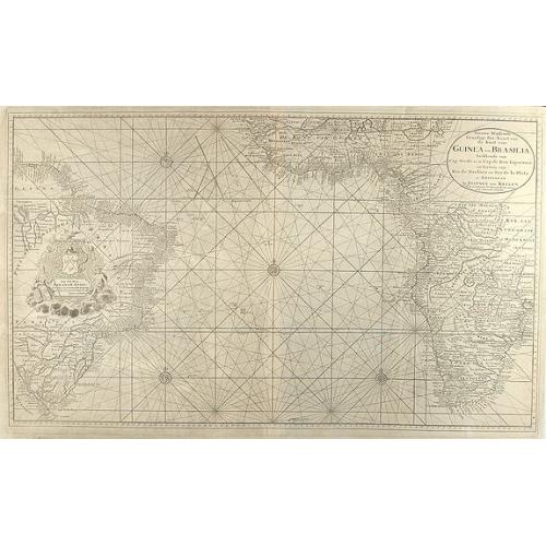 Old map image download for Nieuwe Wassende Graadige Pas-kaart van de Kust van Guinea en Brasilia strekkende van Cap-Verde tot de Cap de Bon-Esperance en Verders van Rio de Berbice tot Rio de la Plata te Amsterdam by Joannes van Keulen