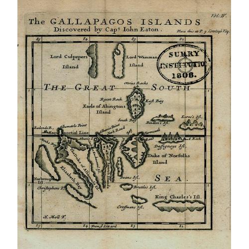 Old map image download for The GALLAPAGOS ISLANDS Discovered by Capt. John Eaton