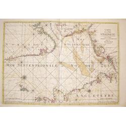 Carte de la Mer d'Allemagne contenant les Bancs Isles et Costes comprises depuis Bergen et les Isles Schetland jusques au Pas De Calais